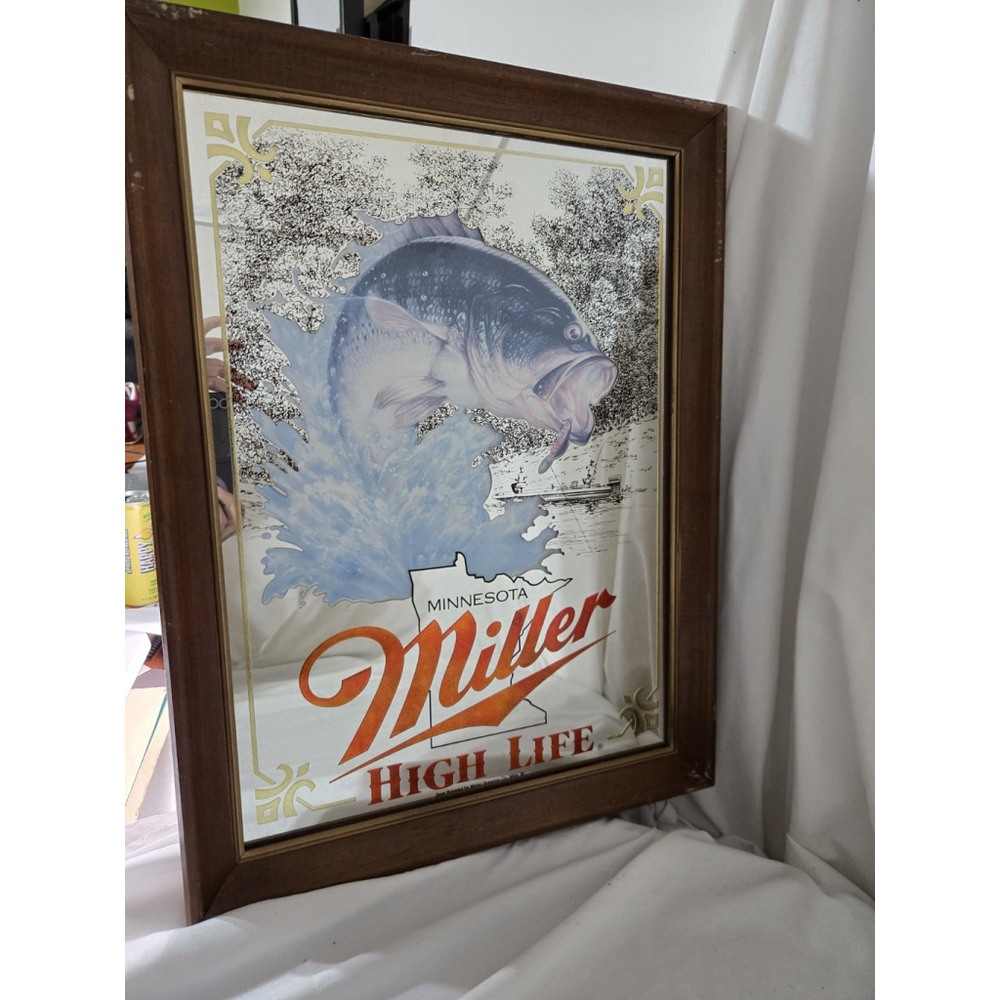 Vintage Miller High Life Minnesota Bass Mirror First Edition Sportsmen Series